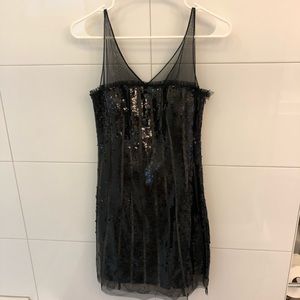 BCBGMaxAzria Sz 0 Black Sequin Mesh Cocktail Dress